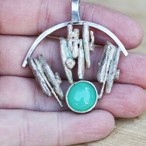 Handmade Large Natural Chrysoprase Pendant in Solid Sterling Silver